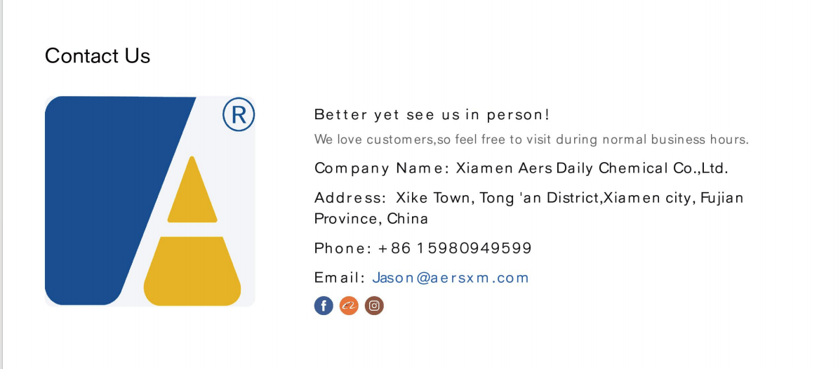 AERS contact card — Xiamen AERS Daily Chemical Co., Ltd.