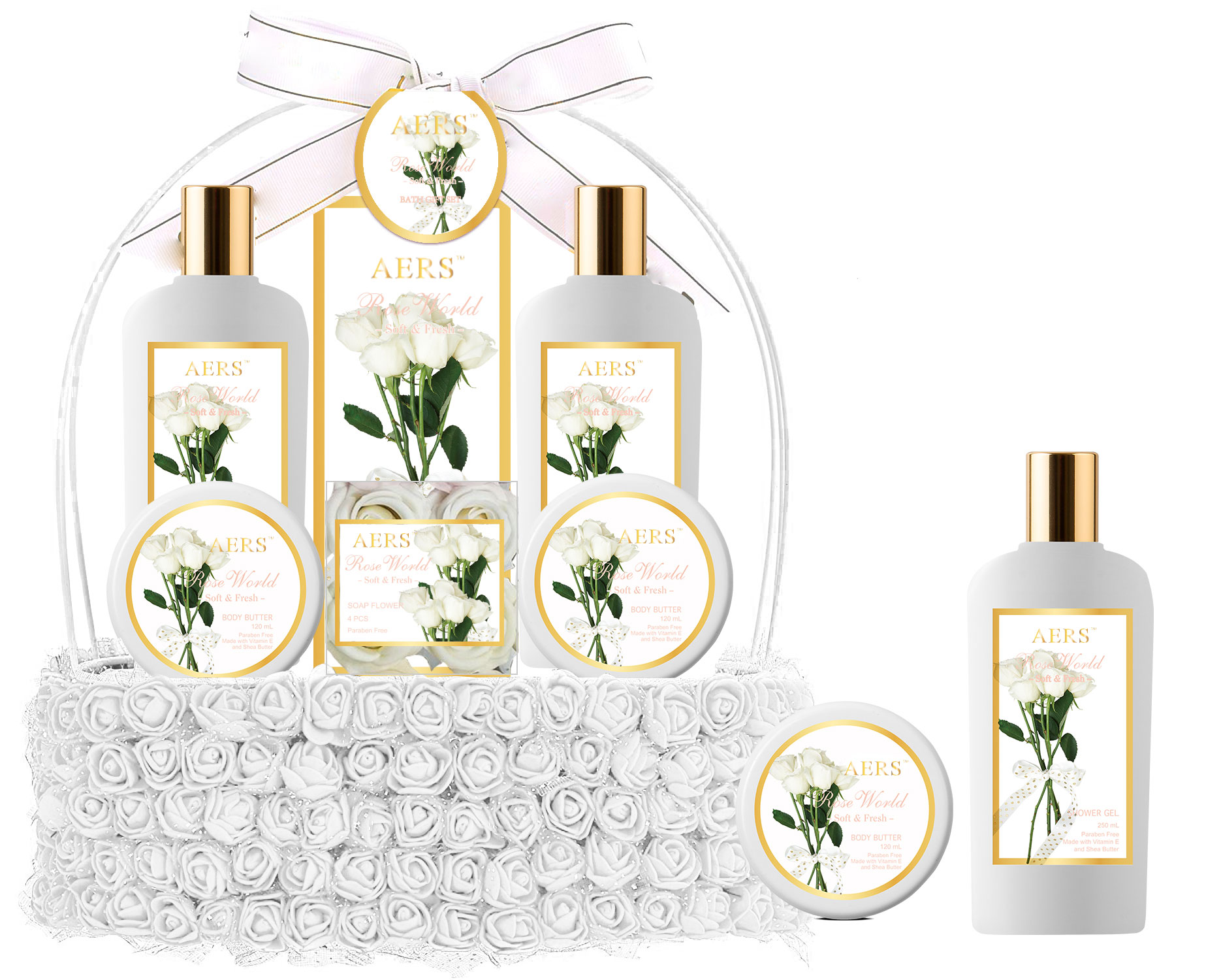 AERS Rose World luxury white bath gift set